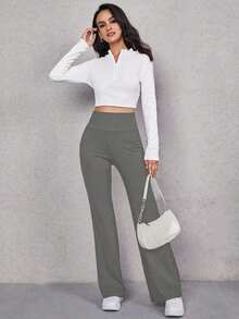 Pantalones acampanados de cintura ancha - Gris Oscuro - Ver 6