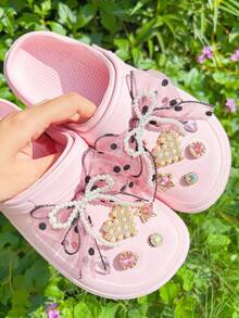 12pcs Light Pink Bow Shoe Clips, Suitable For Sandals, Beach Shoes, Garden Shoes, DIY Accessories - Rusty Rose - View 7