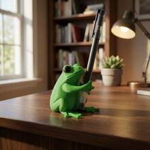 Cute Green Frog Shaped Pen Holder - 3D Designed Adorable Frog Office Decor, Interesting Stationery Storage For Gamers, Writers And Frog Lovers - Green - View 3