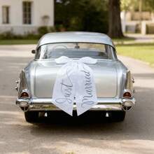 Personalized Large Car Bow - Customizable Text Wedding Car Decoration, Elegant White Satin Bridal Car Front Bow, Customizable Wedding Farewell Accessory - Multicolor - View 7