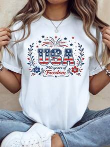 Camiseta gráfica de 250 años de libertad de EE. UU. Ropa patriótica estadounidense, camiseta R USA, camiseta estadounidense, camiseta patriótica, camiseta del 4 de julio. Camiseta unisex de algodón puro de 220 g, peso ideal para todas las estaciones, adecuada tanto para hombres como para mujeres. Tejido duradero de alta calidad, suave al tacto y de larga duración. Parte superior transpirable. Adecuada para la primavera y el verano de las mujeres, vacaciones, Día de la Madre, Día de la Independencia. - Blanco - Ver 1