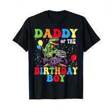 Camiseta unisex de manga corta, camiseta Daddy Of The Birthday Boy Dinosaur Monster Truck, camisetas para hombre, Spiderman, , camisetas para mujer, Romwe para hombre, boho chic, regalos para maestros, camiseta para mujer, ropa curvy para hombre, y2k - Negro - Ver 1