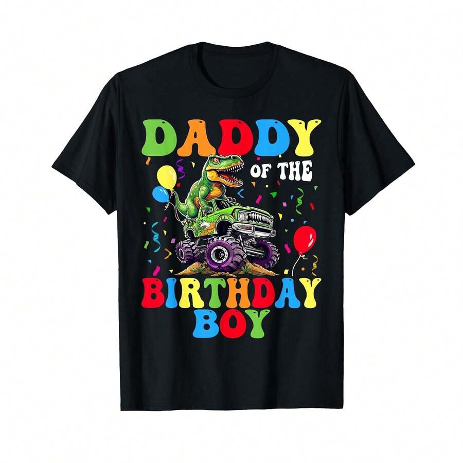 Camiseta unisex de manga corta, camiseta Daddy Of The Birthday Boy Dinosaur Monster Truck, camisetas para hombre, Spiderman, , camisetas para mujer, Romwe para hombre, boho chic, regalos para maestros, camiseta para mujer, ropa curvy para hombre, y2k - Negro - Ver 1