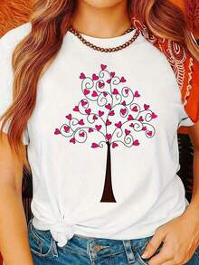 Women's Casual Short Sleeve T-Shirt, Cotton Blend, With 'Chasing The Horizon' Car Print, Round Neck, Regular Length - Style_ap - 查看 9
