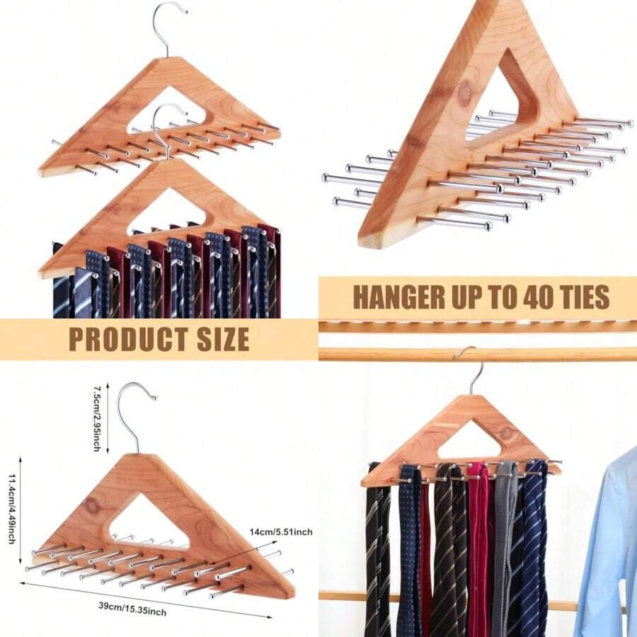 Leinuosen - Paquete de 2 organizadores de corbatas de cedro de madera para el cuello, almacenamiento de hasta 40 corbatas, almacenamiento práctico para corbatas, cinturones, sombreros - Color de madera original - Ver 1