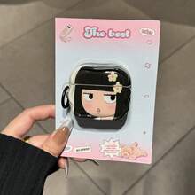 可愛卡通角色耳機保護套，附掛環，適用於 5、New Pro 3、Pro 2/Pro、Apple 4、Minimalist 3、1/2 代，女性用個性化耳機保護殼，春夏款，生日禮物／節日禮物 - 黑色 - 查看 9