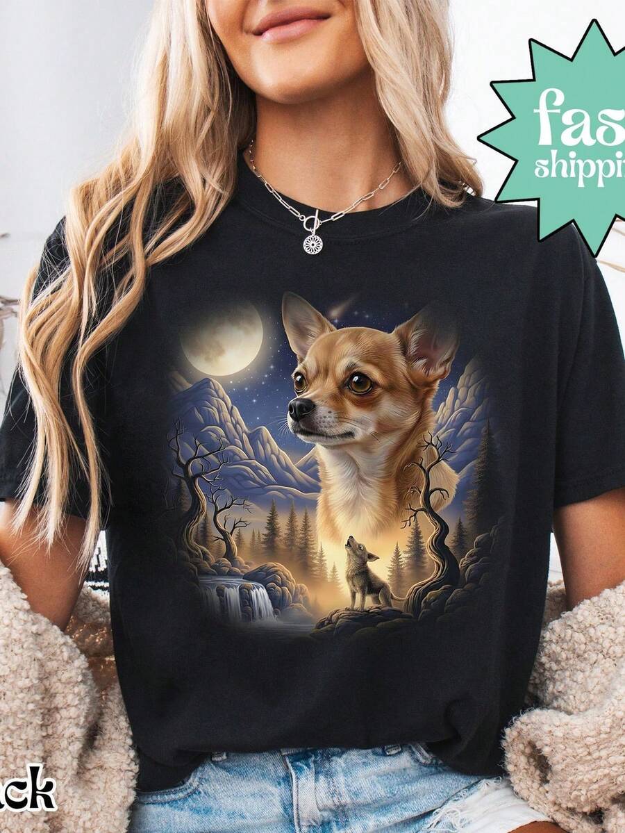 Wolfdog Meme T-Shirt, Sarcastic And Funny Graphic Top, Canine Humor Outfit,  Clothing For Pet Lovers, Unisex Gift Idea. Unisex T-Shirt Made Of 220g Pure Cotton, Ideal Weight For All Seasons, Suitable For Both Men And Women. Durable, High-Quality Fabric, Soft To The Touch And Long-Lasting. Breathable Top. Suitable For Women's Spring And Summer, Holidays, Mother's Day, Independence Day. - 黑色 - 查看 1