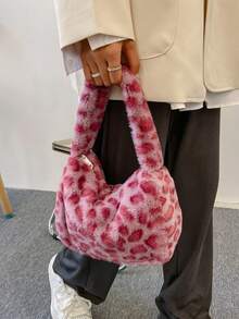 Bolso de hombro con estampado de leopardo y textura suave (la ubicación del estampado es aleatoria) - Rosa - View 8