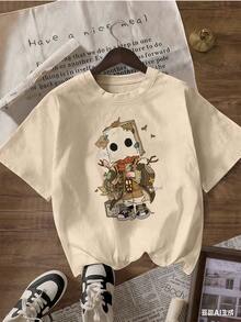 Vintage And Fantasy Style Short Sleeve T-Shirt, Fashionable Short Sleeve T-Shirt For Spring And Summer 2026, Made In Mexico, 180 Grams. Cartoon Print, Couple Design, Suitable For Indoor Or Outdoor Wear. Crew Neck, Unisex, Ideal For Office And Leisure. One-Piece Pack. - APR-P631577SLNDXZGY504 - 查看 3