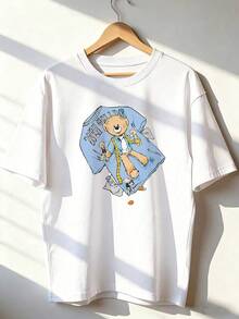 Cute And Youthful Short-Sleeve T-Shirt, Fashionable Short-Sleeve T-Shirt For Spring And Summer 2026, Made In Mexico, 180 Grams. Cartoon Print, Couple Design, Suitable For Indoor Or Outdoor Wear. Crew Neck, Unisex, Ideal For The Office And Leisure. One-Piece Pack. - WH-P631577SLNDXZGY492 - 查看 1