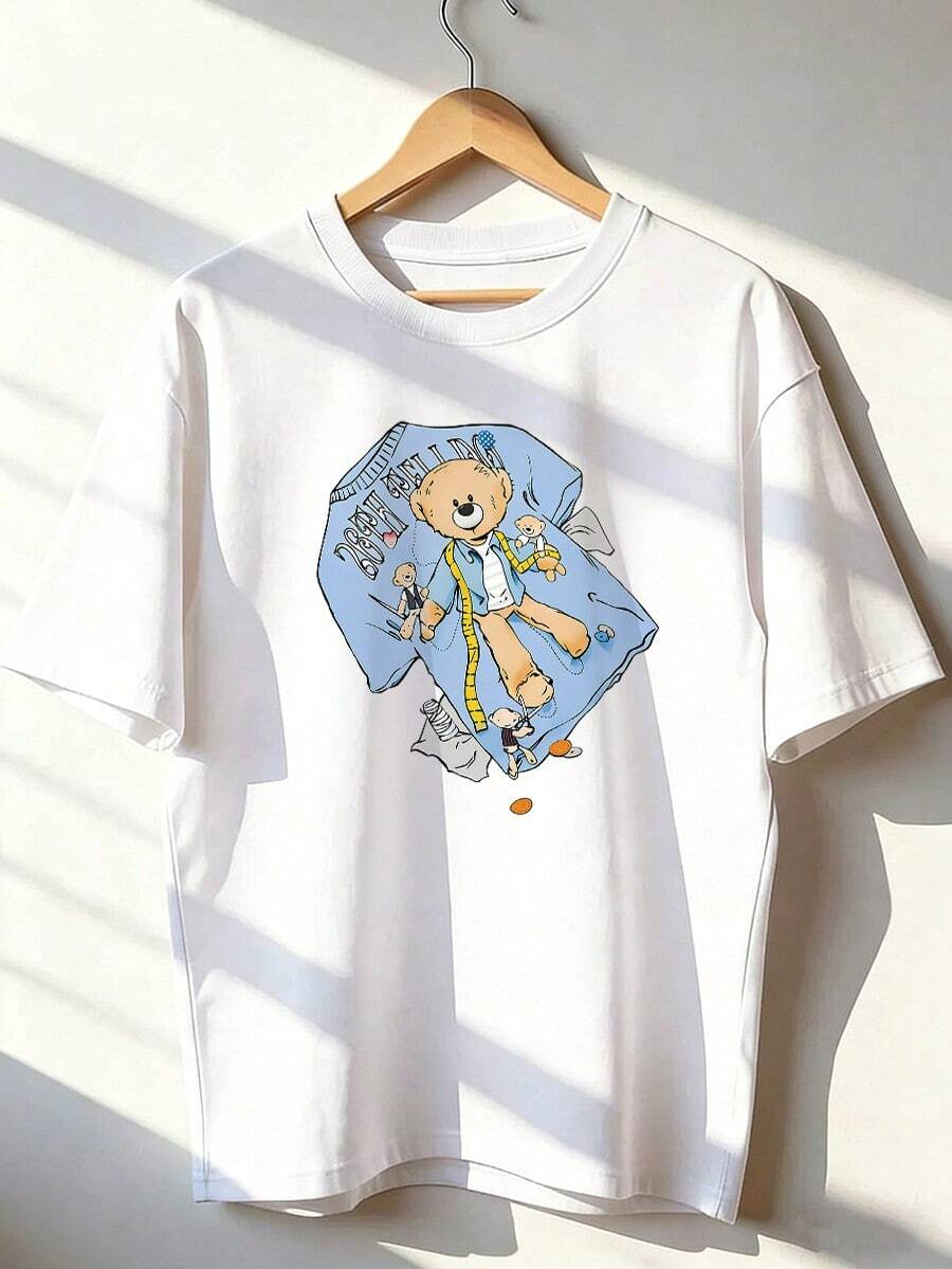 Cute And Youthful Short-Sleeve T-Shirt, Fashionable Short-Sleeve T-Shirt For Spring And Summer 2026, Made In Mexico, 180 Grams. Cartoon Print, Couple Design, Suitable For Indoor Or Outdoor Wear. Crew Neck, Unisex, Ideal For The Office And Leisure. One-Piece Pack. - WH-P631577SLNDXZGY492 - 查看 1