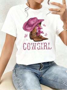 [National Shipping] Women's T-Shirt With A Fun And Stylish Pink Denim Print For A Casual And Modern Look. Soft To The Touch, Comfortable, And Perfect For Everyday Wear. Express Yourself In Style! Women's T-Shirts - 風格二 - 查看 3