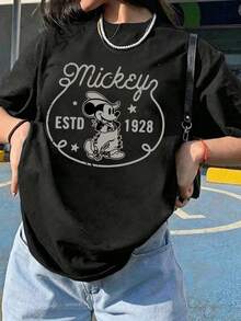 Unisex Disney 1928 Cowboy Mickey Tee, Retro Print, Casual Fit, Simple & Cool. - 黑色 - 查看 2