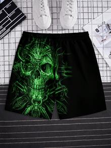 Plus Size Men's Casual Skull Print Beach Shorts - Multicolor - View 4