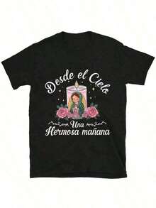 Camiseta Vintage de Algodón para Mujer, Estilo Oversize, Nuestra Señora de Guadalupe, Virgen María, Camiseta de Fe, Cuello Redondo, Religiosa, Inspiradora, Cristiana, Corte Holgado, para Fiestas o Regalos, Suave y Cómoda, Estampado de Moda - Negro - Ver 3