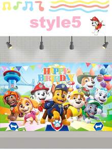 Paw Patrol Themed Happy Birthday Backdrop, 5 Vibrant Styles Available, Polyester Photography Background Banner With Iconic Characters & "Happy Birthday" Print, Durable & Reusable Photo Booth Prop For Themed Parties, Birthday Celebrations, Event Decorations & Photo Shoots, Perfect For Creating Memorable Party Atmosphere - Hanging Scroll - View 7