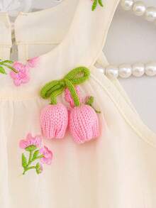 2件組少女甜美花卉刺繡上衣與純色短褲夏季套裝 - 彩色 - 查看 4