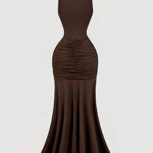 MOD Plus Size Women's Brown Ruched Dress,Wedding Party Dress,Elegant Dress Women,Formal Dress, Dress, Party Dress,Metal Buckle Decoration,Country Concert Outfit,Old Money Style Women,Dresses For Women Party Formal Dresses For Wedding Guest Pleated Tight Dress Brown Wedding Guest Dress Brown Elegant Long Dress Chocolate Brown Dress Brown Long Dress Butterfly Dress Brown Elegant Dress - Marrón - Ver 7