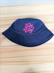 Women "Take It Easy" Letter Multi-Color Bucket Hat, Relaxed Vacation Style Hat,For Suburban Picnics/Grass Walks/Rural Light Trips/Weekend Unwinding/Commute Light Outfits - Take It Easy - View 4