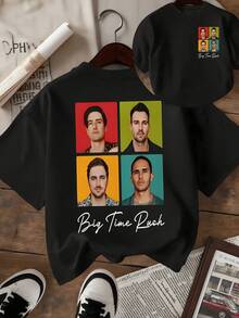 Four Colorful Framed Portraits Represent The Youthful Energy And Unity Of A Musical Group, Conveying Joy And Confidence On Both Sides Of A Modern And Casual Double-Sided Printed Women's T-Shirt For Everyday Wear. - 黑色 - 查看 8