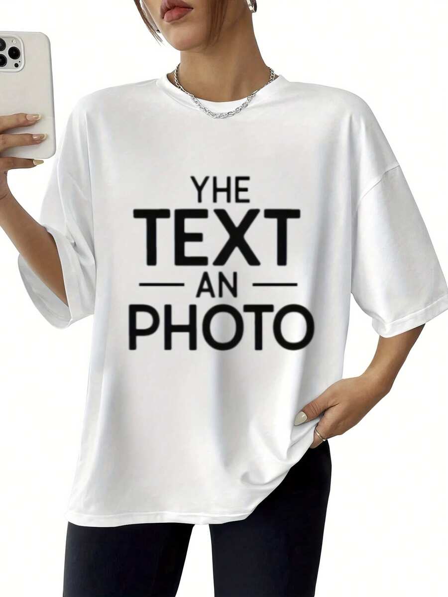 Camiseta Personalizada para Mujer - Material Cómodo y Transpirable, Personalización Completa de Texto e Imágenes (Crea tu Diseño Único) - Camiseta Casual para Exteriores, Moda Personalizada con Estilo, Relajación Diaria y Aventuras Urbanas - Negro - Ver 1