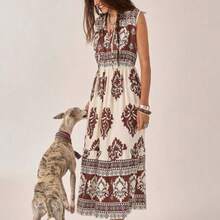 New Bohemian Vacation Dress | Sleeveless, Strategically Placed Floral Print Maxi Dress | Beach & Resort Wear | Summer Floral Dress | Mother's Day Dress | Women's Dress For All Seasons (Spring, Summer, Autumn, Winter) | Festive Occasion Wear | Casual Resort Dress | Seaside & Beach Outfit | Brown Dress | Country-Style Dress | Long Sleeveless Summer Bohemian Vacation Dress - Multicolor - Ver 1
