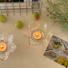 1 pieza Portavelas de vidrio de lujo, adecuado para uso en hoteles y decorativo, se puede usar para cenas a la luz de las velas en restaurantes, portavelas de decoración romántica, diseño de base sin portavelas, contiene vela de vidrio, se puede usar como decoración de mesa de meditación en la sala de té, también adecuado para decoración del hogar en el dormitorio, ayuda con el sueño - Flores - Ver 9