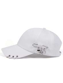 1 buah Topi Baseball Unisex dengan Cincin Logam, Topi Kasual yang Dapat Diatur untuk Aktivitas Luar Ruangan, Musim Semi & Musim Gugur - Putih - View 3