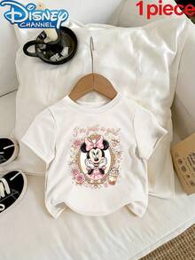Disney 1pc Girls Casual "I'm Just A Girl" Minnie Mouse Aesthetic Print Short Sleeve T-Shirt - trắng - Xem 2