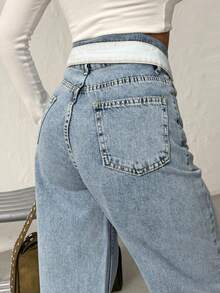 REVERSE LEG FRAGRANT EMBROIDERED WIDE LEG JEANS - Light Wash - View 5