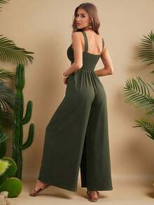 Mono de mujer de unicolor con tirantes retorcidos - Verde militar - Ver 2