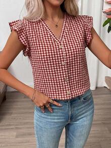 Clasi Blusa de mujer de verano con cuello en V y mangas cortas con estampado floral - Multicolor - Ver 5