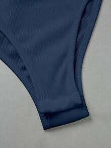Elegante body de punto blanco con cuello vuelto y media cremallera, body de mujer para primavera/verano, ideal para vacaciones y playa - Azul marino - Ver 4