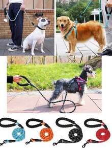 1pc Reflective Nylon Dog Leash, Suitable For Small/Medium/Large Dogs, Soft Padded Handle, Durable Outdoor Walking Training Pet Leash - Multicolor - View 6