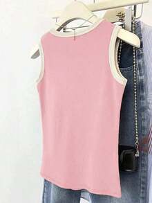 Top de camisola roja con ribetes contrastantes para mujer - Rosa - Ver 2