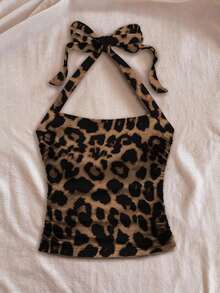 Top sin mangas ajustado de Body entero con estampado completo de leopardo, adecuado para el verano - Multicolor 2 - Ver 4