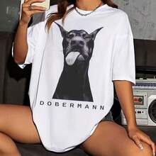 Nueva camiseta de estilo americano con estampado de perro a la moda, top de verano de manga corta de alta gama, estilo europeo y americano, unisex y de corte holgado. - Negro - Ver 2