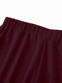 Pantalones informales de pierna ancha de unicolor para mujer - Burdeos - Ver 7