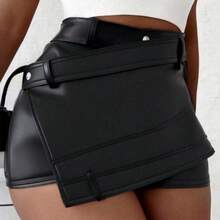 BamGlam Women's Asymmetrical Hem Skorts - Negro - Ver 2