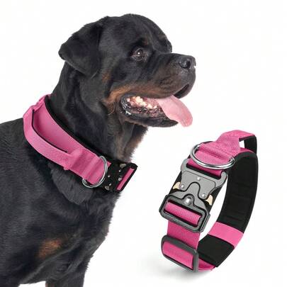 Stylish Tactical Dog Collar With Restraint Strap & Reinforced Details, Durable Nylon Pet Neck Collar With Comfortable Soft Padding, Adjustable Buckle & Metal Hardware, Multi-Color Options For Medium/Large Dogs, Heavy Duty & Fashionable Collar For Daily Wear & Outdoor Adventures