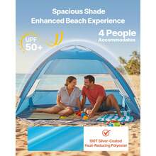 Beach Tent Sun Shelter For 4 Person, UPF 50+ Protection, Portable Sun Shade Canopy With Carrying Bag & Sand Pockets, Lightweight And Easy Setup Beach Umbrella For Camping Fishing Outdoor Picnic - Beach Tent Sun Shelter for 4 Person(106.3 X 66.5 X 59 In) - View 2