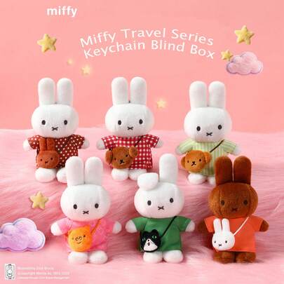  Bộ sưu tập búp bê nhồi bông Miffy Travel Series Blind Box - Móc khóa hình thỏ đáng yêu, phụ kiện trang trí túi xách tinh tế, món quà ấm áp dành cho bé gái.