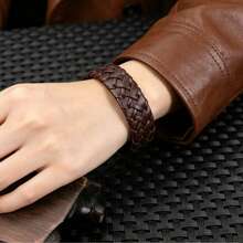 1 pieza Brazalete de cuero tejido minimalista y retro, accesorio versátil y casual para hombres - Marrón - Ver 3