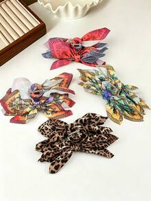 1个波西米亚风腰果花印花蝴蝶结发夹，百搭豹纹面料打结蝴蝶发夹，适合日常佩戴和休闲海滩度假 - 彩色 - 查看 2