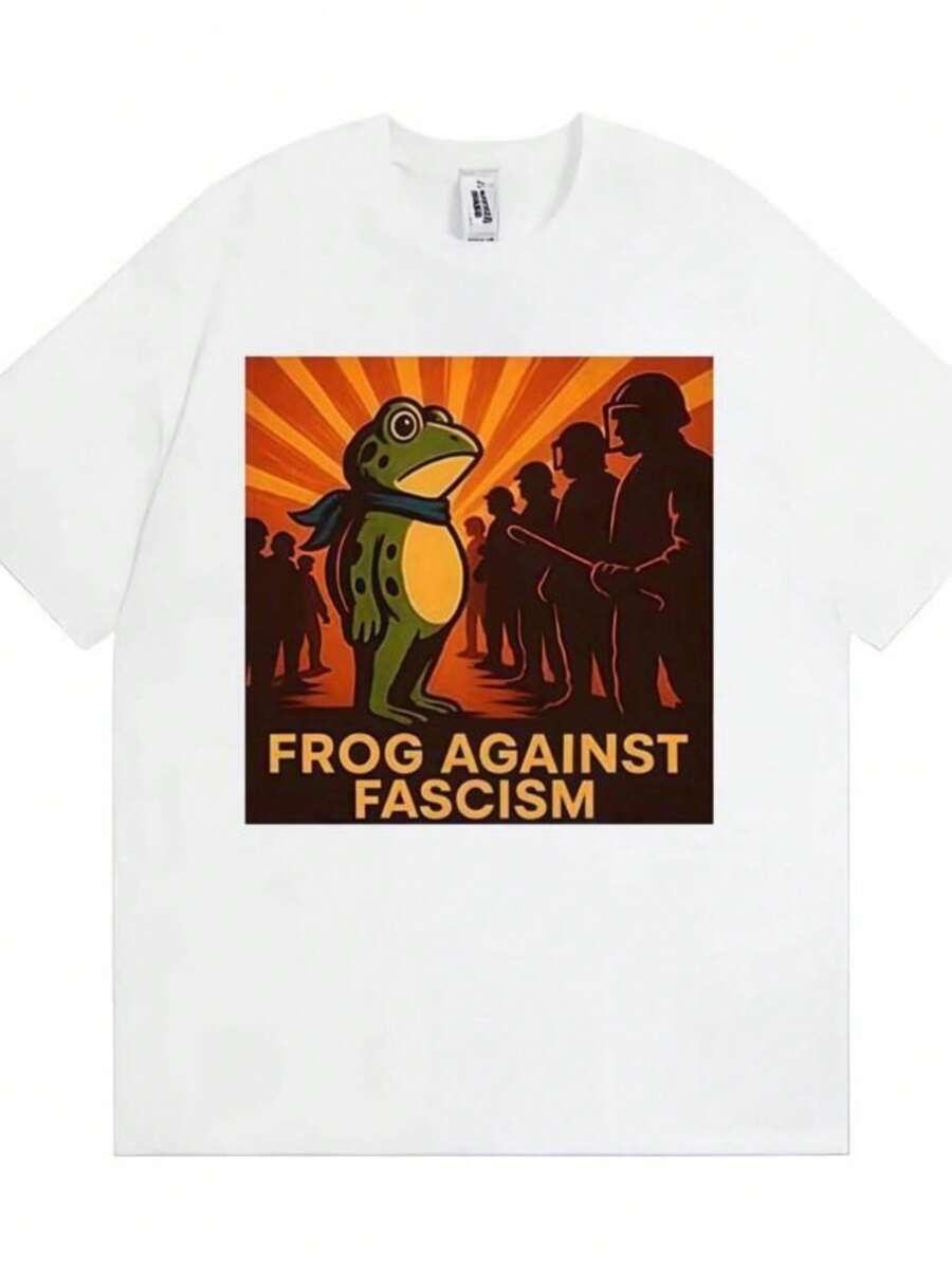 playeras de mujer 2026 Portland Frogs Against Fascism Funny T Shirt Unisex Fashion Gothic Classic Oversized T Shirts Men Women Summer Tops 100 Cotton Tshirt - Blanco - Ver 1