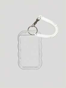 Protector de tarjeta transparente, soporte de tarjeta de foto creativo con llavero, estuche de tarjeta de autobús transparente, hecho de material acrílico, resistente a la deformación y al desgaste, con patrón de estrella de la suerte, con cordón de resorte y elementos decorativos, uso versátil - Multicolor - Ver 18