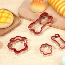 6 Pcs Dog Bone Cookie Cutters Treats, Dog Bone Paw Shapes Cookie Cutters Set, Stainless Steel Biscuit Mold With Soft Pvc Cover Dogs Theme Party, Small Dogs Cutter, Assorted Sizes - Silver, Red - View 2