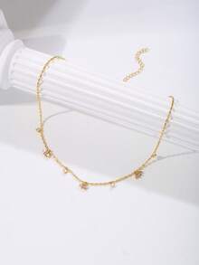 1 chiếc dây chuyền nữ, mặt dây chuyền hình hoa sen và hoa hướng dương bằng đồng khảm đá Zirconia tinh tế, điểm xuyết những hạt đá Zirconia nhỏ và tua rua, phụ kiện đeo hàng ngày làm quà tặng. - Vàng - Xem 6