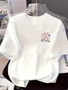Camiseta de Mujer con Estampado Floral Casual para Uso Diario, Camiseta de Manga Corta para Damas - Blanco - Ver 7