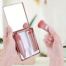 Travel Friendly 5-Piece Portable Mini Makeup Brush Set, With Mirror And Storage Box - Soft Fiber Bristles, Suitable For Powder And Eye Shadow, Professional Beauty Tools - Multicolor - View 4